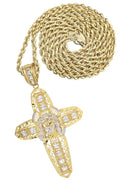 10K Yellow Gold Rope Chain & Cz Gold Cross Necklace | Appx. 24.7 Grams