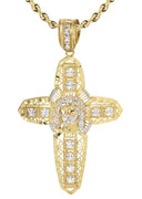 10K Yellow Gold Rope Chain & Cz Gold Cross Necklace | Appx. 24.7 Grams