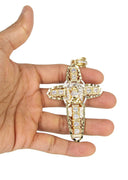 10K Yellow Gold Rope Chain & Cz Gold Cross Necklace | Appx. 24.7 Grams