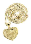 10K Yellow Gold Cuban Chain & Heart Pendant | Appx. 12.9 Grams