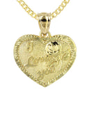 10K Yellow Gold Cuban Chain & Heart Pendant | Appx. 12.9 Grams