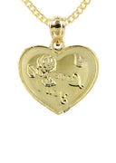 10K Yellow Gold Cuban Chain & Heart Pendant | Appx. 12.9 Grams