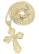 10K Yellow Gold Cuban Chain & Cz Gold Cross Necklace | Appx. 17.8 Grams