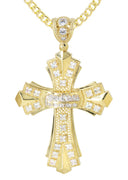 10K Yellow Gold Cuban Chain & Cz Gold Cross Necklace | Appx. 17.8 Grams