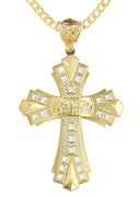 10K Yellow Gold Cuban Chain & Cz Gold Cross Necklace | Appx. 17.8 Grams