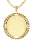 14K Yellow Gold Round Rope Link Picture Pendant Necklace | Appx. 1.6 Inch