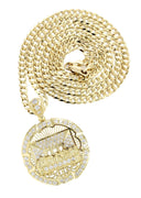 10K Yellow Gold Cuban Chain & Round Cz Last Supper Pendant | Appx 22.2 Grams