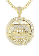 10K Yellow Gold Cuban Chain & Round Cz Last Supper Pendant | Appx 22.2 Grams