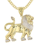 10K Yellow Gold Cuban Chain & Lion Pendant | Appx 16 Grams