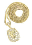 10K Yellow Gold Franco Chain & Cz Lion Head Pendant | Appx 17.4 Grams