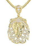 10K Yellow Gold Franco Chain & Cz Lion Head Pendant | Appx 17.4 Grams