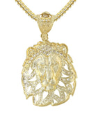 10K Yellow Gold Franco Chain & Cz Lion Head Pendant | Appx 17.4 Grams