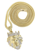 10K Yellow Gold Franco Chain & Cz Lion Head Pendant | Appx 16.3 Grams