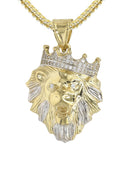 10K Yellow Gold Franco Chain & Cz Lion Head Pendant | Appx 16.3 Grams