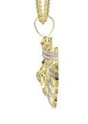 10K Yellow Gold Franco Chain & Cz Lion Head Pendant | Appx 16.3 Grams