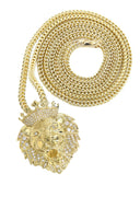 10K Yellow Gold Franco Chain & Cz Lion Head Pendant | Appx 22.5 Grams