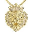 10K Yellow Gold Franco Chain & Cz Lion Head Pendant | Appx 22.5 Grams