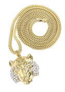 10K Yellow Gold Franco Chain & Cz Lion Head Pendant | Appx 19.4 Grams