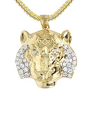 10K Yellow Gold Franco Chain & Cz Lion Head Pendant | Appx 19.4 Grams