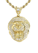 10K Yellow Gold Rope Chain & Cz Lion Head Pendant | Appx 16.4 Grams