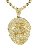 10K Yellow Gold Rope Chain & Cz Lion Head Pendant | Appx 16.4 Grams