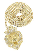 10K Yellow Gold Cuban Chain & Cz Lion Head Pendant | Appx 35.1 Grams