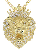 10K Yellow Gold Cuban Chain & Cz Lion Head Pendant | Appx 35.1 Grams