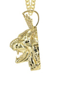 10K Yellow Gold Cuban Chain & Cz Lion Head Pendant | Appx 35.1 Grams