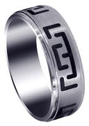 Fancy Carved Contemporary Mens Wedding Band | Satin / High Polish Finish (Adrian)