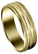 Yellow Gold Carved Simple Mens Wedding Band | High Polish Finish (Jack)