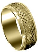 Yellow Gold Fancy Carved Contemporary Mens Wedding Band | High Polish Finish (Hunter)