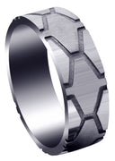 Fancy Carved Contemporary Mens Wedding Band | High Polish Finish (Andrew)