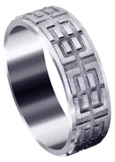 Fancy Carved Contemporary Mens Wedding Band | Satin / High Polish Finish (Henry)