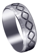 Fancy Carved Contemporary Mens Wedding Band | Satin / High Polish Finish (Luke)