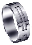 Fancy Carved Religious Mens Wedding Band | Satin Finish (Jaxon)