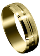 Yellow Gold Fancy Carved Contemporary Mens Wedding Band | Satin Finish (Carter)