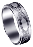 Fancy Carved Contemporary Mens Wedding Band | Satin / Hish Polish Finish (Isaiah)