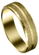 Yellow Gold Carved Simple Mens Wedding Band | Stone Finish (Kayden)