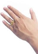Yellow Gold Carved Simple Mens Wedding Band | Stone Finish (Kayden)