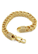 Gold Plated Mens Iced Out Solid Franco Bracelet