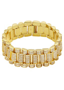 Gold Plated Mens Iced Out Presidential Band Bracelet