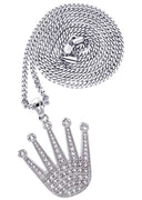 White Gold Plated Cuban Link Chain & Crown Pendant | Appx. 21.6 Grams