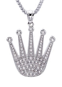 White Gold Plated Cuban Link Chain & Crown Pendant | Appx. 21.6 Grams