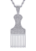 White Gold Plated Cuban Link Chain & Comb Pendant | Appx. 18 Grams