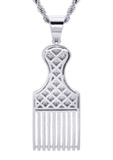 White Gold Plated Cuban Link Chain & Comb Pendant | Appx. 18 Grams