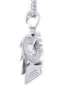 White Gold Plated Cuban Link Chain & Money Roll Pendant | Appx. 18 Grams