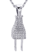 White Gold Plated Cuban Link Chain & Plug Pendant | Appx. 22.7 Grams
