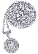 White Gold Plated Cuban Link Chain & Jesus Head Pendant | Appx. 15 Grams