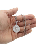 White Gold Plated Cuban Link Chain & Jesus Head Pendant | Appx. 15 Grams
