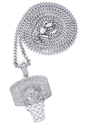 White Gold Plated Cuban Link Chain & Basketball Pendant | Appx. 27.3 Grams